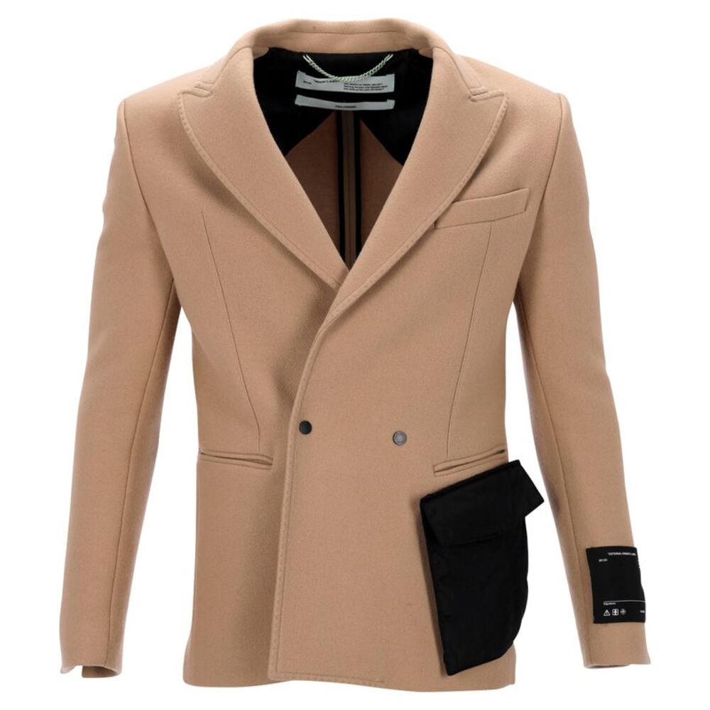 Off-White Patchwork Detail Blazer in Beige Virgin Wool